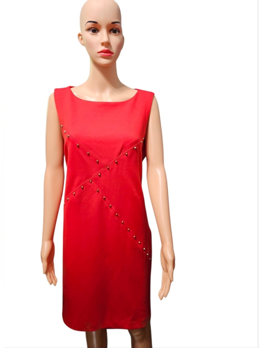 Premise Women's Studded Red Sleeveless Knee-Lenght Mod-Punk Shift Dress Sz 14